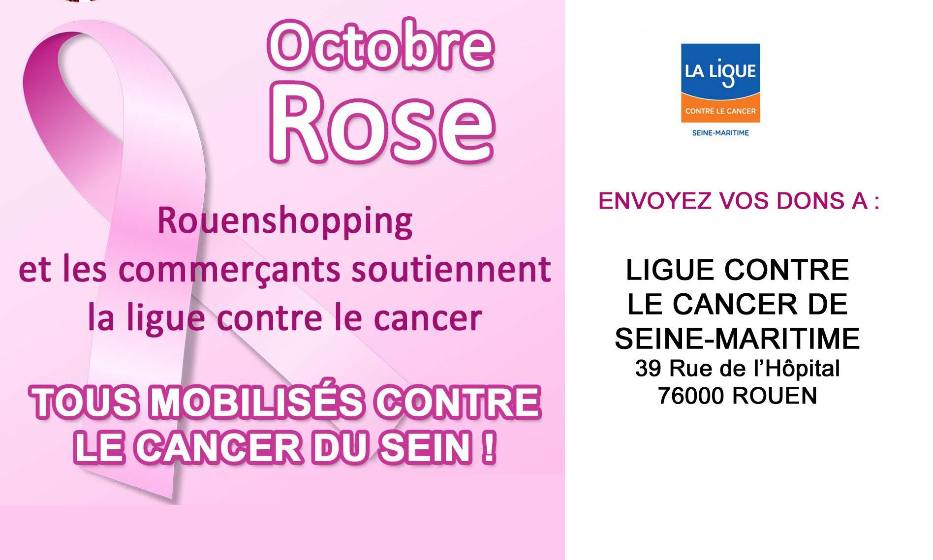 Octobre Rose : Rouenshopping et les commerçants rouennais soutiennent la Ligue contre le cancer